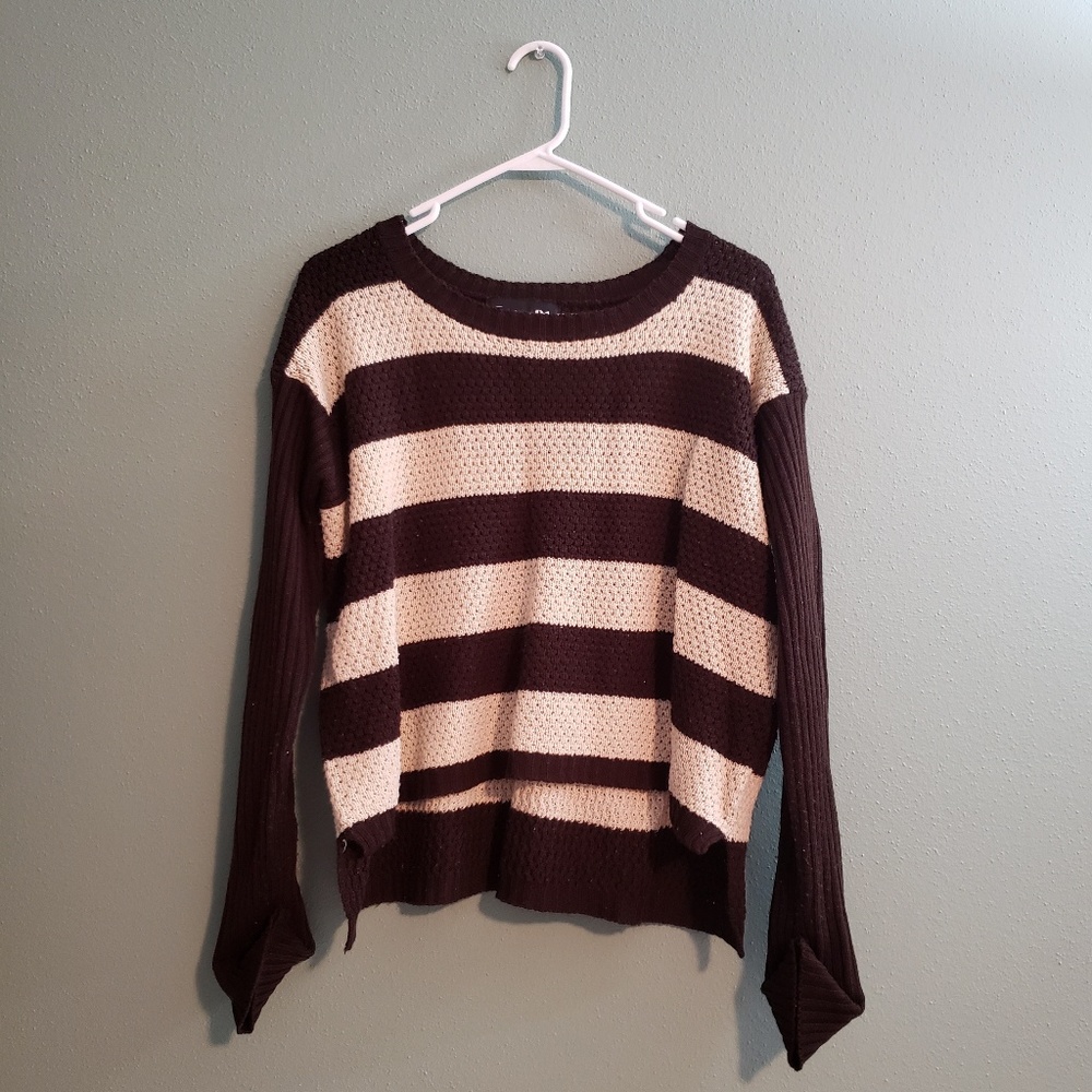 F21 Brown-Beige Striped Sweater